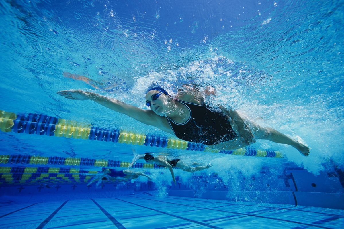 úszás, nő, medence, sport