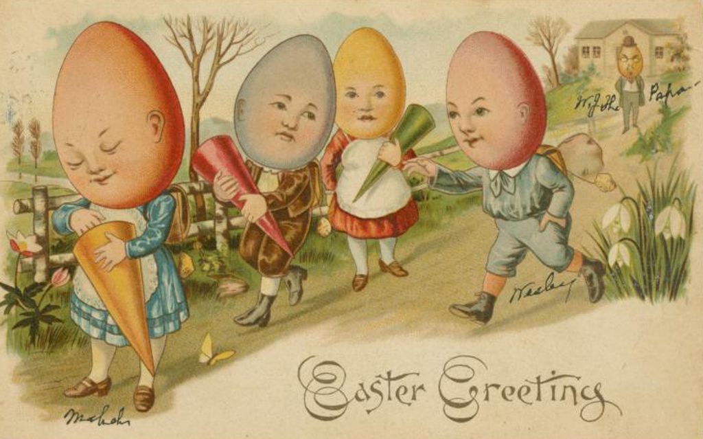 MURDEROUS RABBITS, TERRIFYING CHILDREN WITH EGG-SHAPED EGGS AND WOMEN BEING WHIPPED: FASCINATING COLLECTION REVEALS THE CREEPY EASTERS CARDS BELOVED BY THE VICTORIANS 
 ***EXCLUSIVE*** 