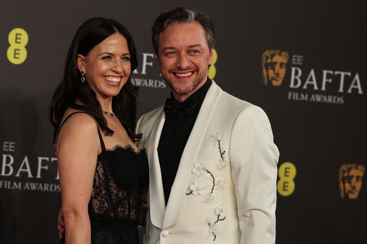 james mcavoy,  Lisa Liberati
James McAvoy (R) and his wife Lisa Liberati pose on the red carpet upon arrival at the BAFTA British Academy Film Awards at the Royal Festival Hall, Southbank Centre, in London