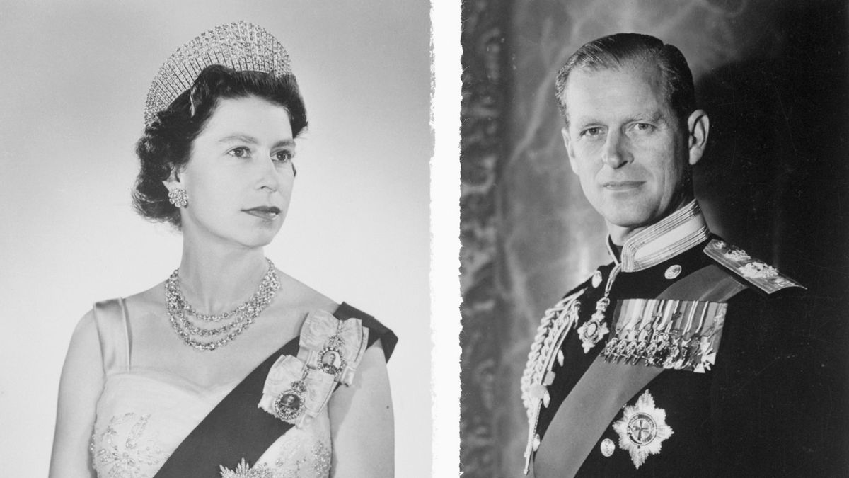 Duo Portrait of Queen Elizabeth II and Prince Philip in Royal Attire