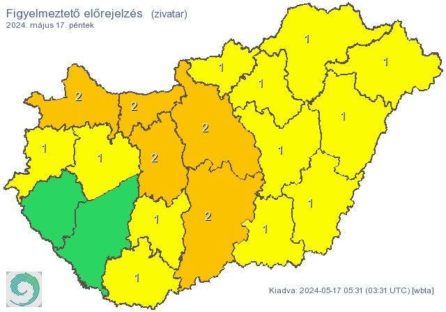 időjárás, narancs riasztás, zivatar