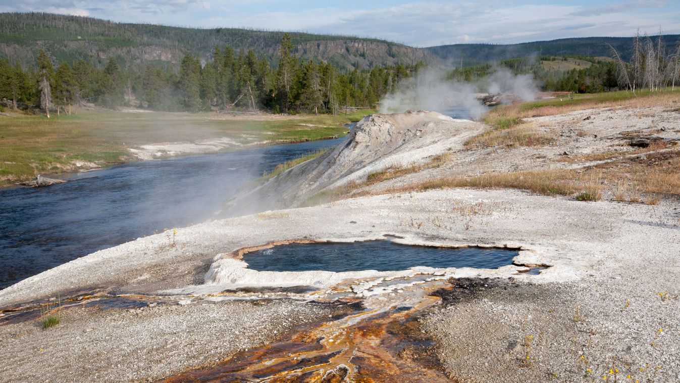 Firehole River and hot springs deposits, Yellowstone National Park, Wyoming
