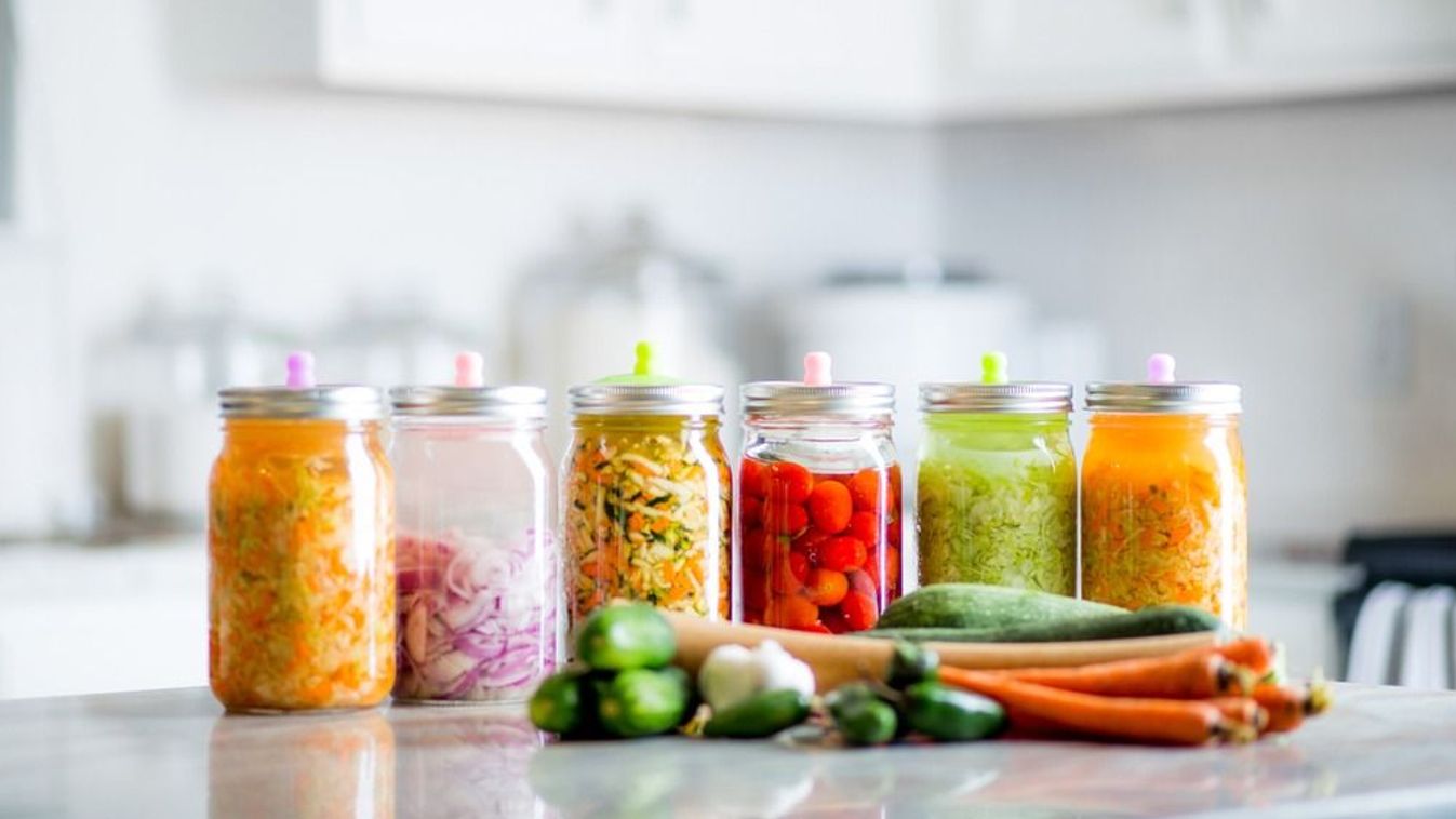 Fermented,Vegetables,On,Kitchen,Counter
