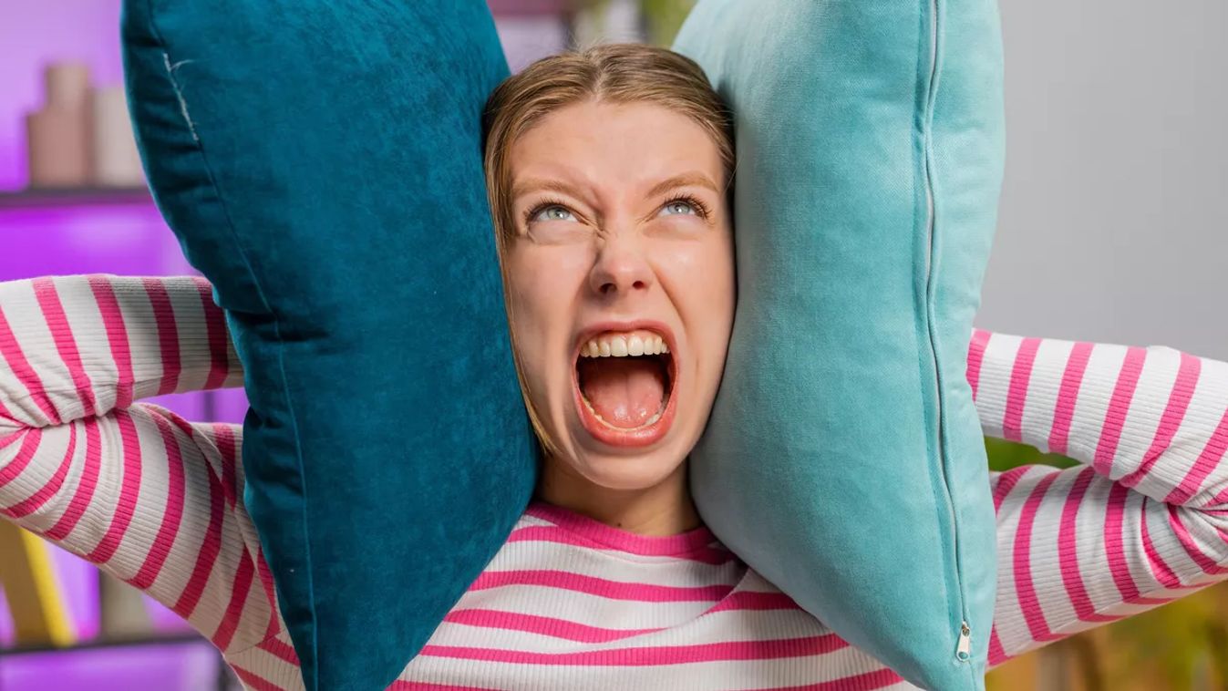 Repair,Work,At,Neighbours.,Irritated,Woman,Girl,Relaxing,On,Couch
