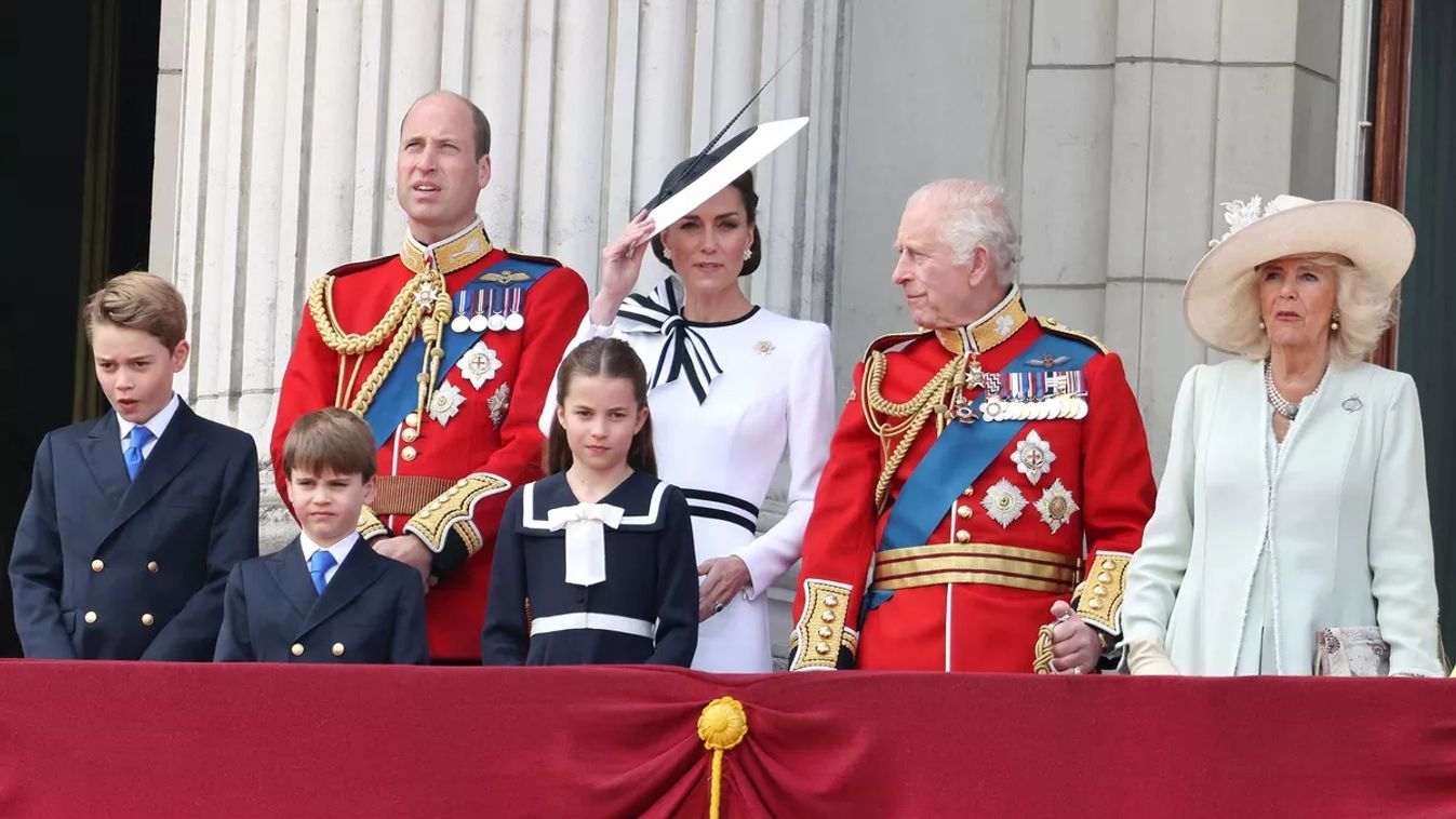 Trooping The Colour 2024 Katalin hercegné, Károly király, Kamilla, Vilmos, Lajos, György, Sarolta