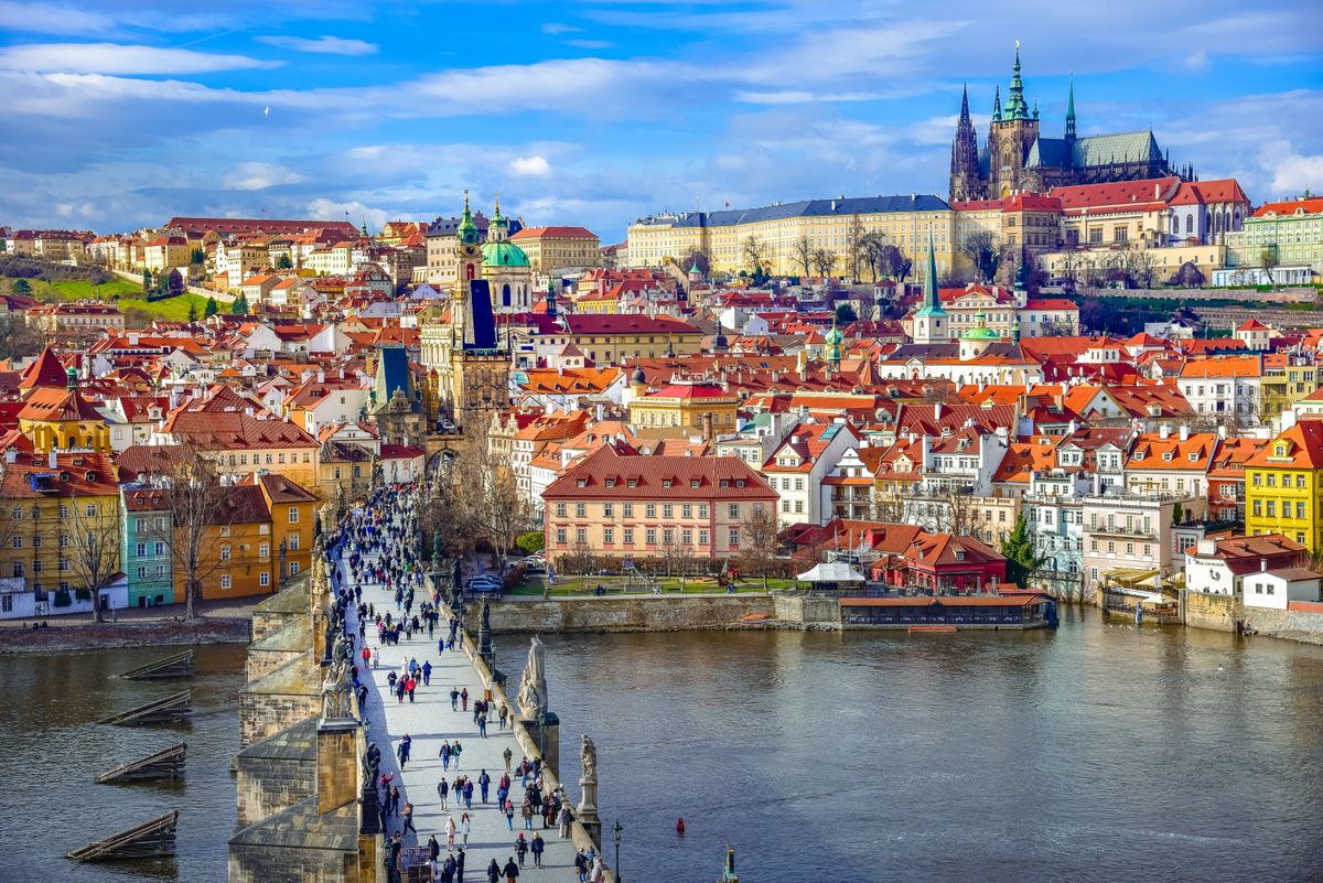 Cityscape,Of,Prague,With,Medieval,Towers,And,Colorful,Buildings,,Czech