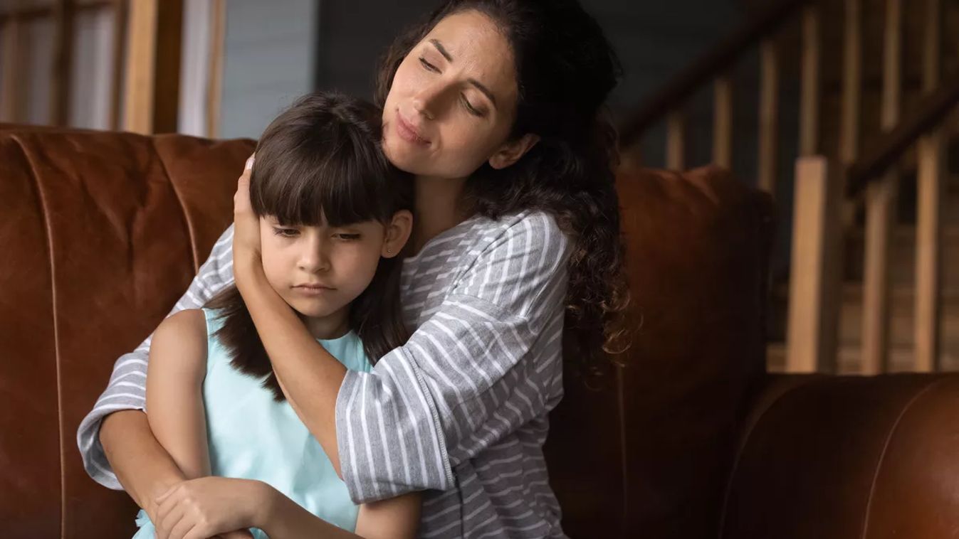 Worried,Mother,Hugging,Sad,Offended,Kid,,Consoling,Girl,,Giving,Comfort,