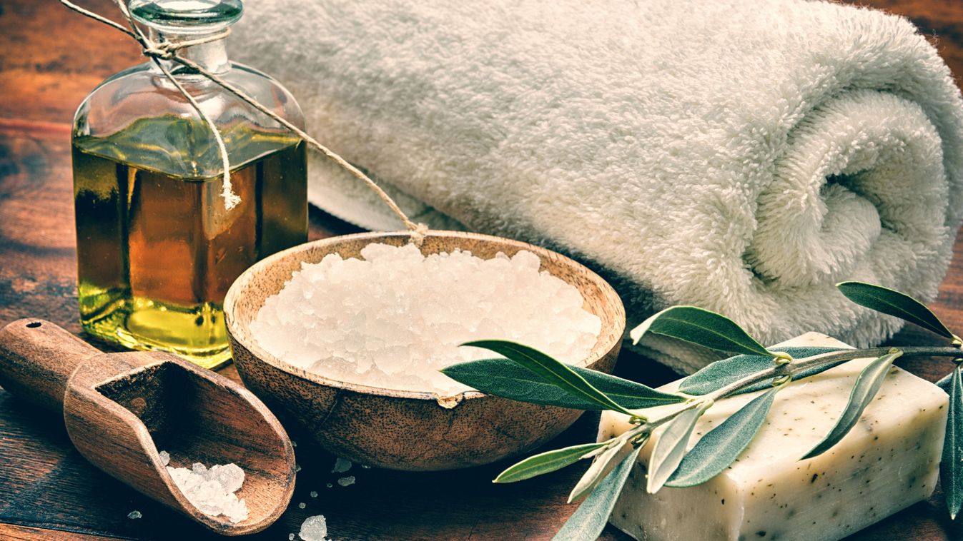 Spa,Setting,With,Natural,Olive,Soap,And,Sea,Salt