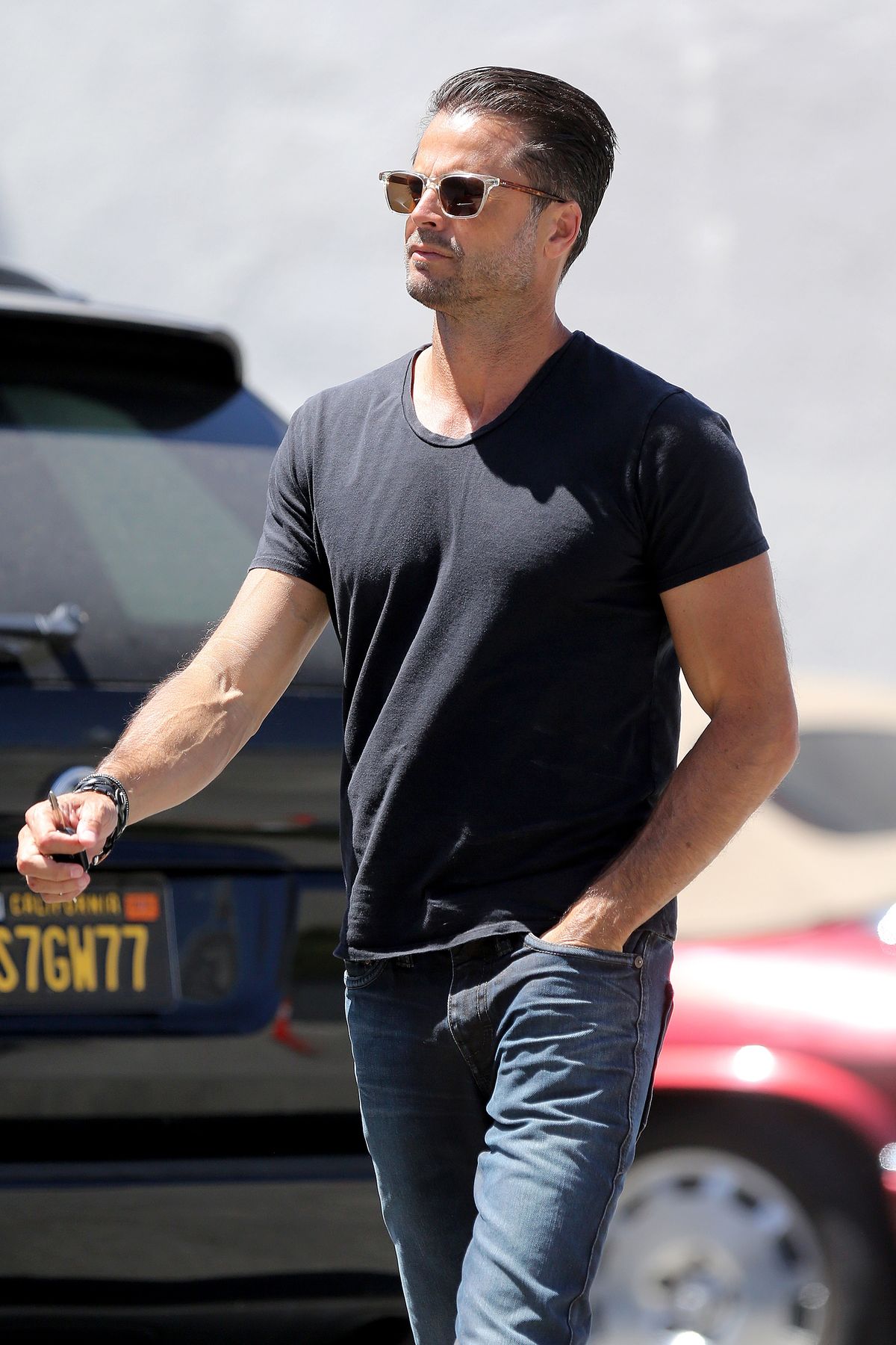 EXCLUSIVE: Newly single David Charvet looks fresh after morning workout in LA.