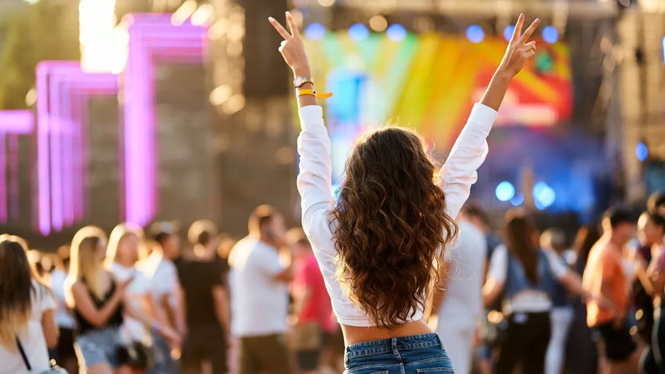 Back,View,Of,Young,Woman,At,Summer,Beach,Music,Festival.