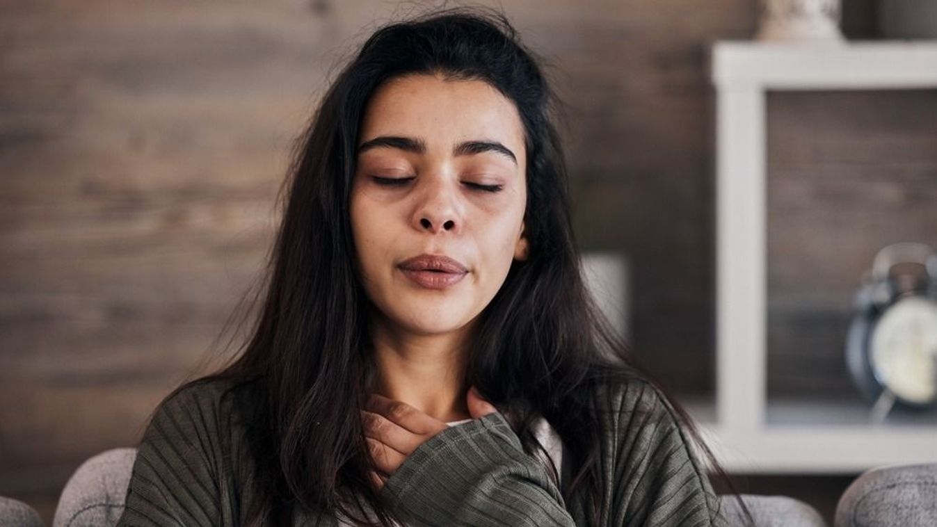 Depression,,Sad,And,Woman,With,Eyes,Closed,In,Home,Thinking