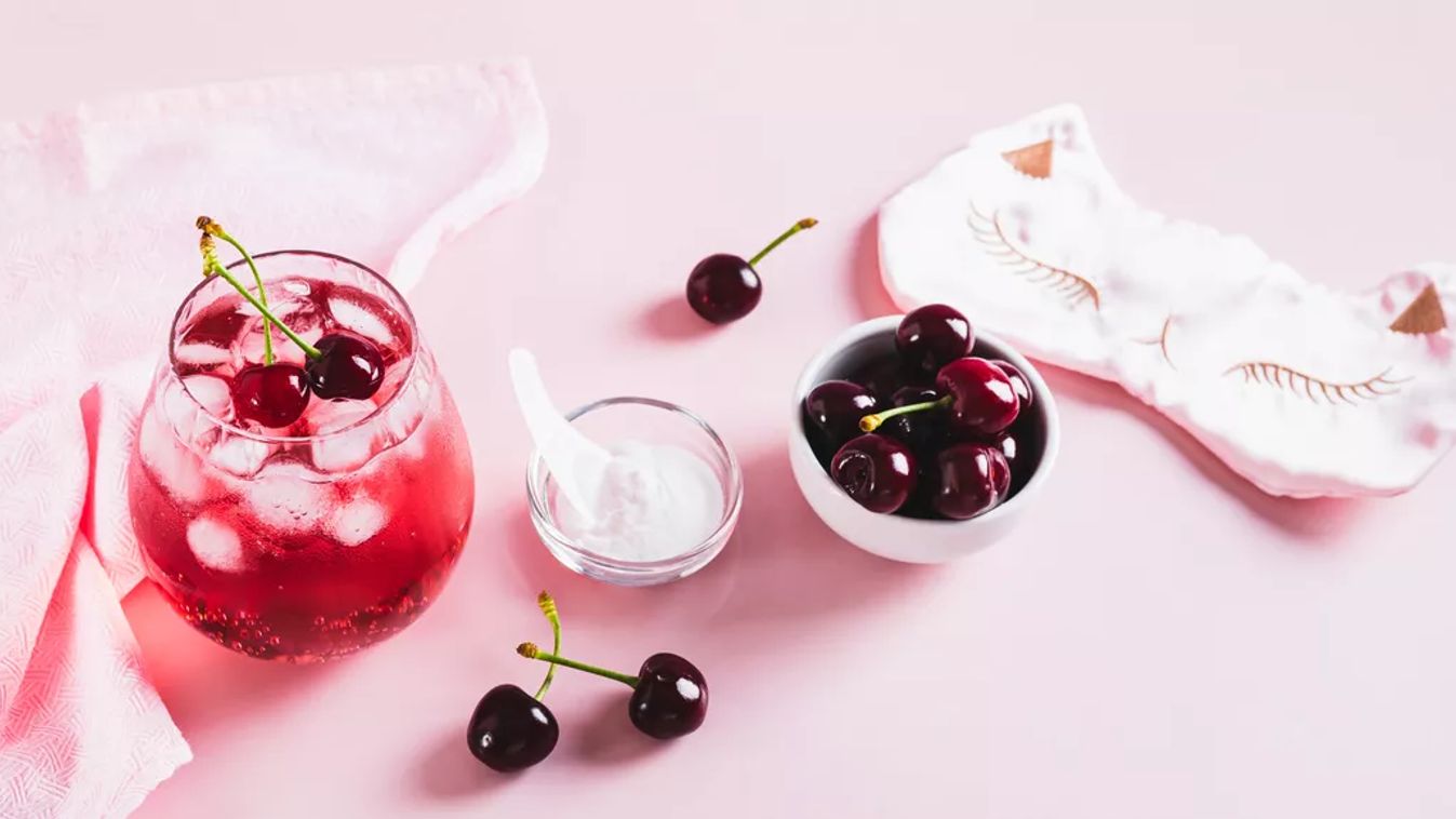 Sleepy,Girl,Cherry,Mocktail,With,Magnesium,In,A,Glass,On