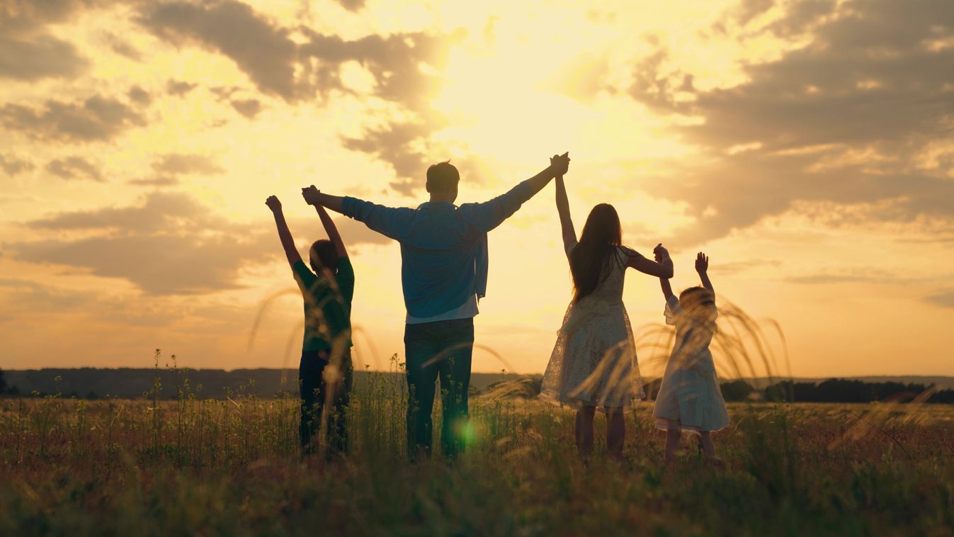 Dad,Mom,Son,Daughter,Together,,Nature.,Happy,Family,Walks,On