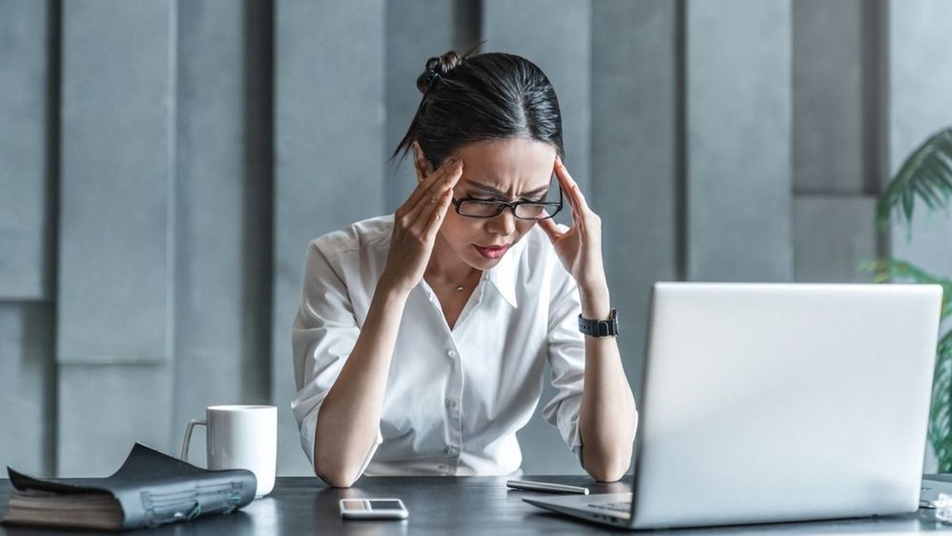 Young,Woman,Working,On,Laptop,Having,Headache.,Bored,Workaholic,Female