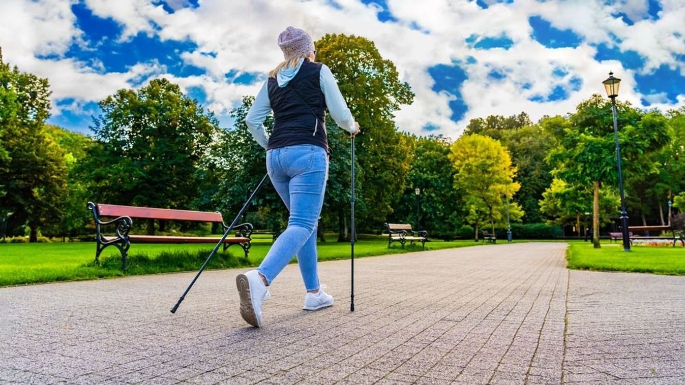 Nordic,Walking,-,Woman,Exercising,In,City,Park