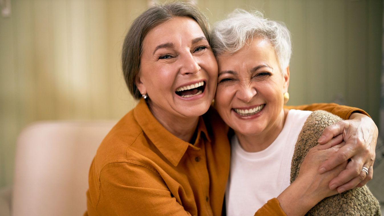 Cheerful,Caucasian,Female,Pensioners,Looking,At,Camera,With,Happy,Carefree