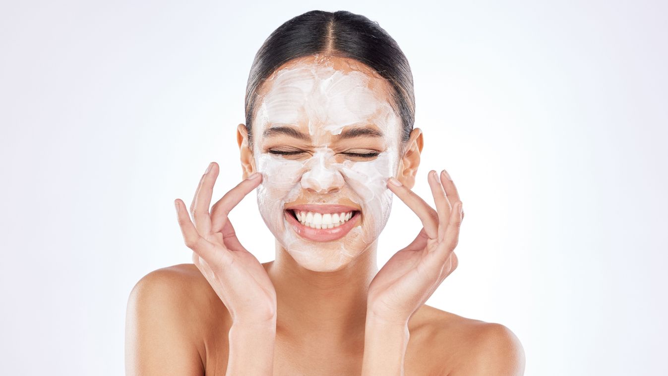 Skincare,,Woman,And,Face,Mask,In,Studio,With,Eyes,Closed