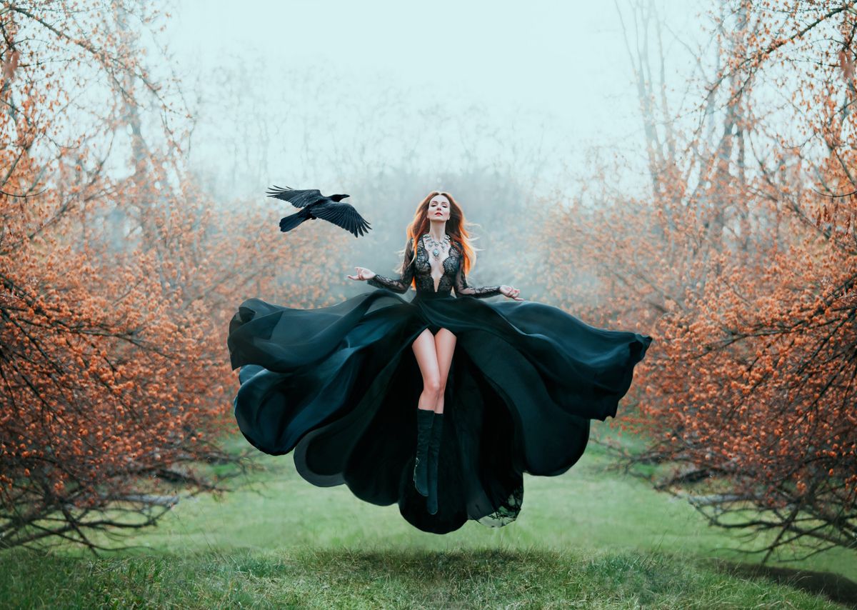 Portrait,Art,Fantasy,Gothic,Beautiful,Young,Woman,Bright,Redhead.,Levitation