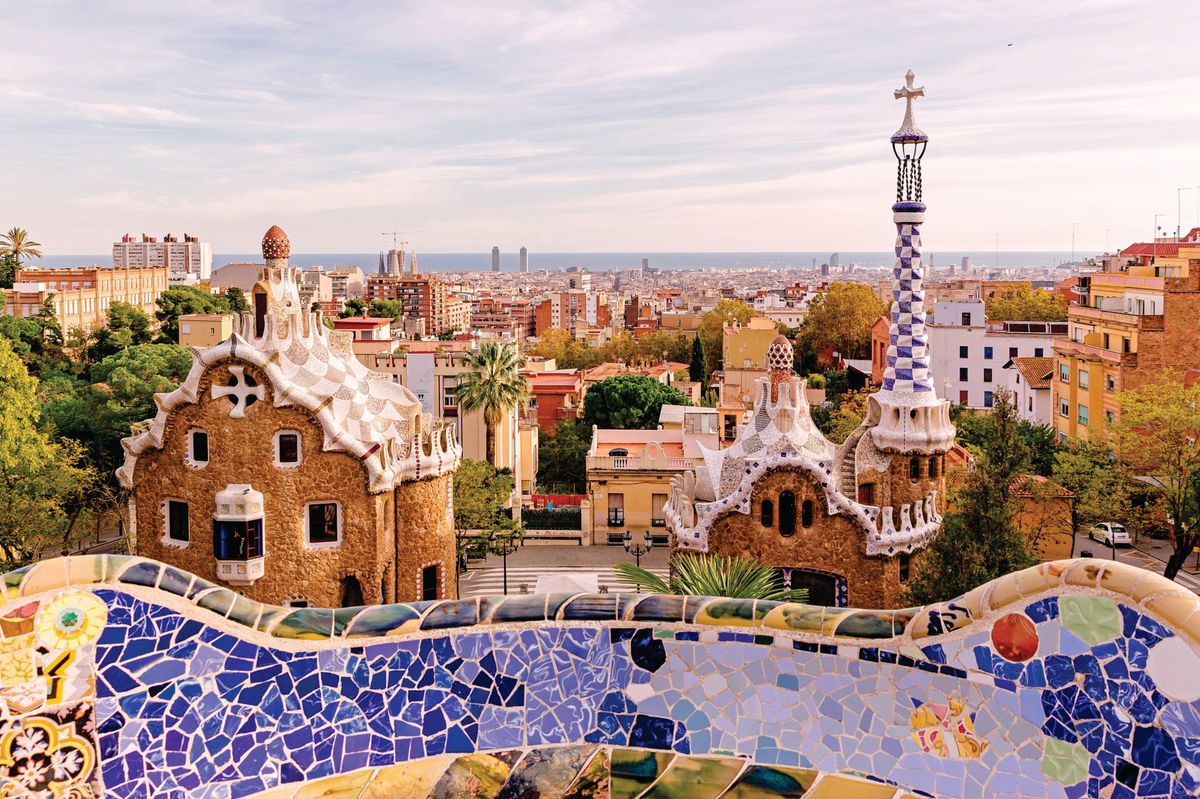 Vibrant,Park,Güell,View,In,Barcelona,showcasing,Gaudí's,Mosaic,Work,And