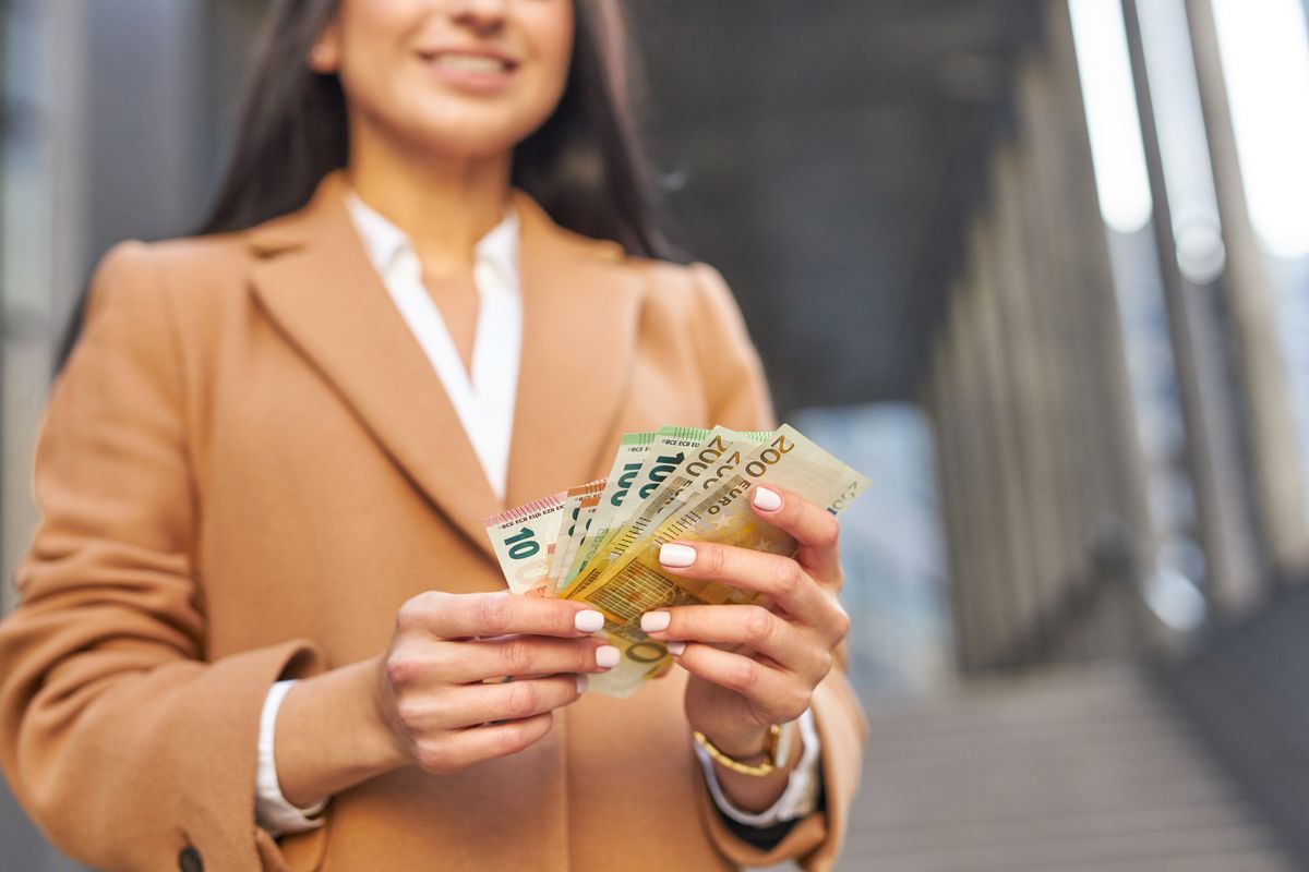 Woman,Holding,Euro,Money.,Female,Counting,Money,Euro,Banknotes.