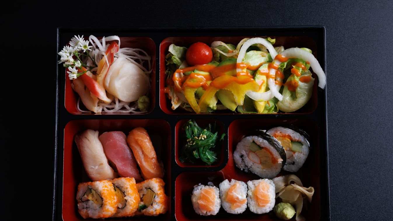 Bento,Sushi,Set,Japanese,Food,Isolate,In,Black,Background,Isolate