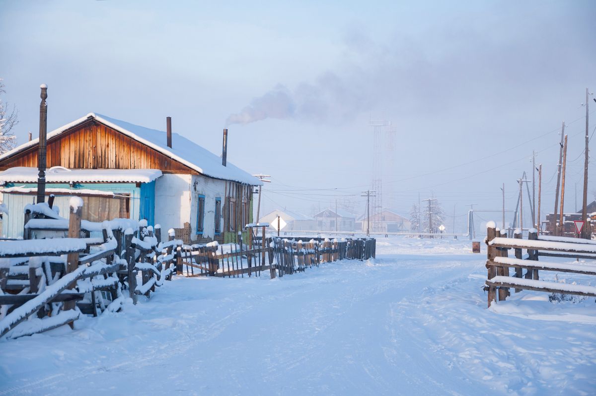 Winter,Landscape,Of,The,Village,Oymyakon,With,Traditional,Wooden,Houses