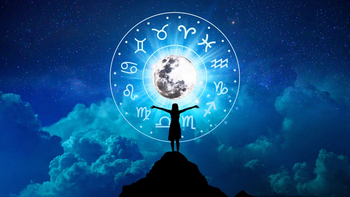 Zodiac signs inside of horoscope circle. Astrology in the sky with many stars and moons  astrology and horoscopes concept