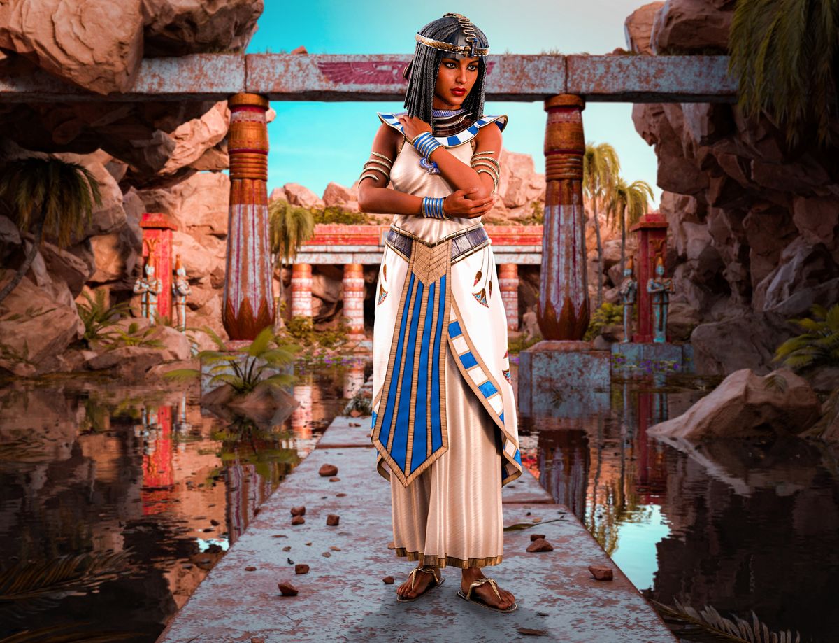 Beautiful,Egyptian,Princess,,Queen,,Pharaoh,,Cleopatra,,Standing,In,A,Richly