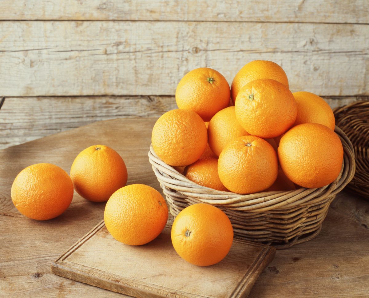 Oranges in wicker basket