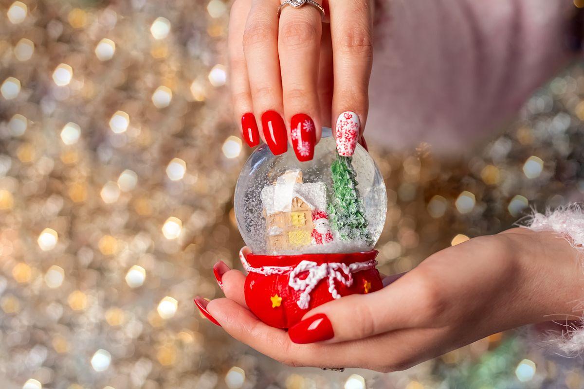 Christmas,Nail,Polish,Christmas,Snow,Globe,Bokeh