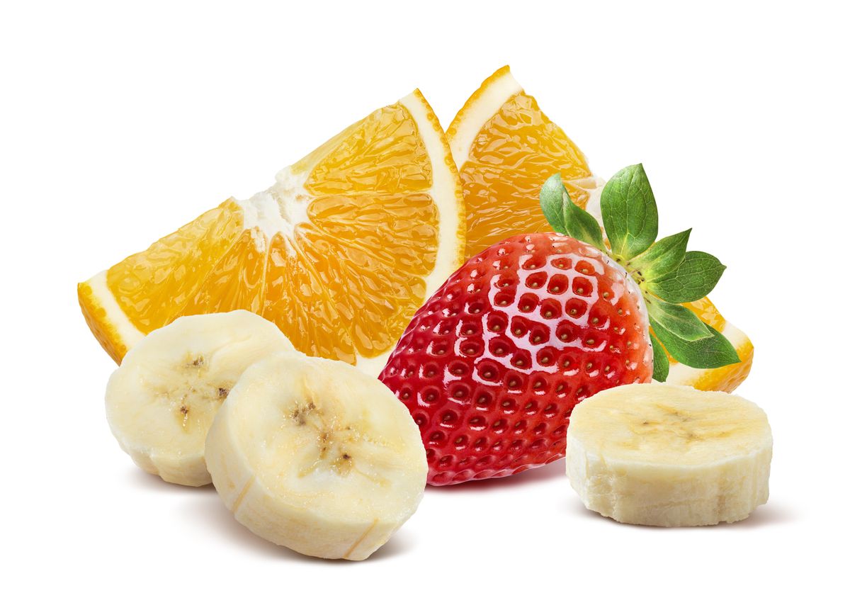 Orange,Strawberry,Banana,Pieces,Combo,4,Isolated,On,White,Background