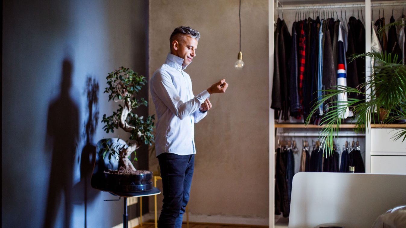 Mature man getting ready for work