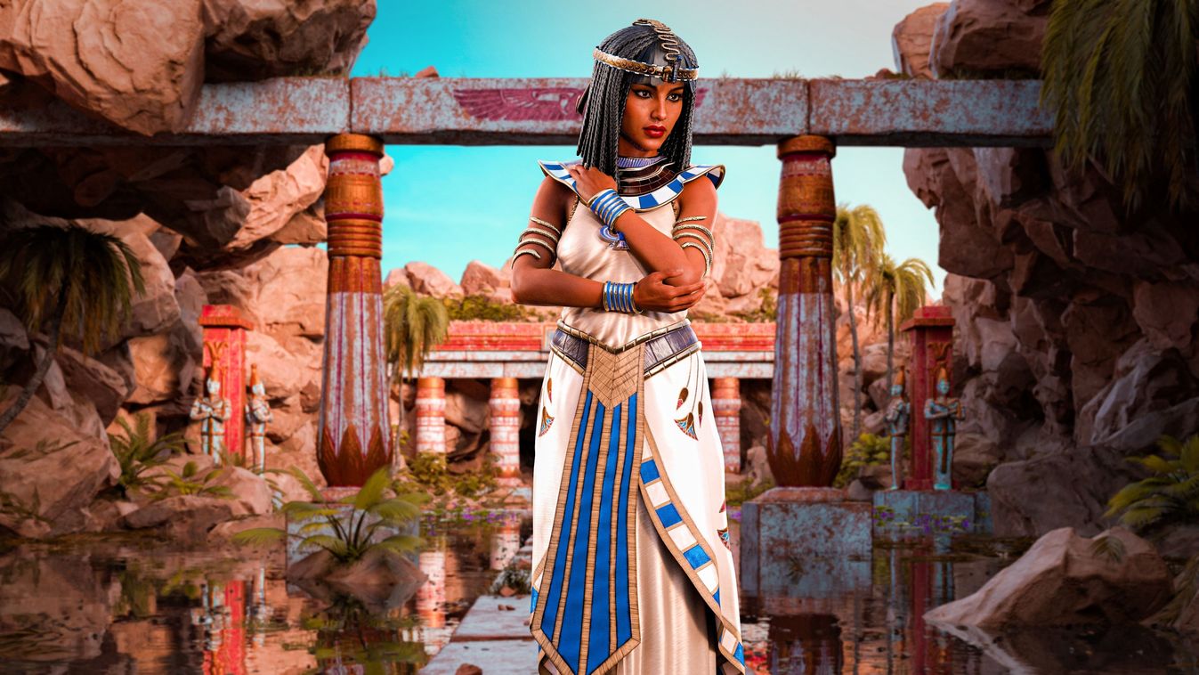 Beautiful,Egyptian,Princess,,Queen,,Pharaoh,,Cleopatra,,Standing,In,A,Richly