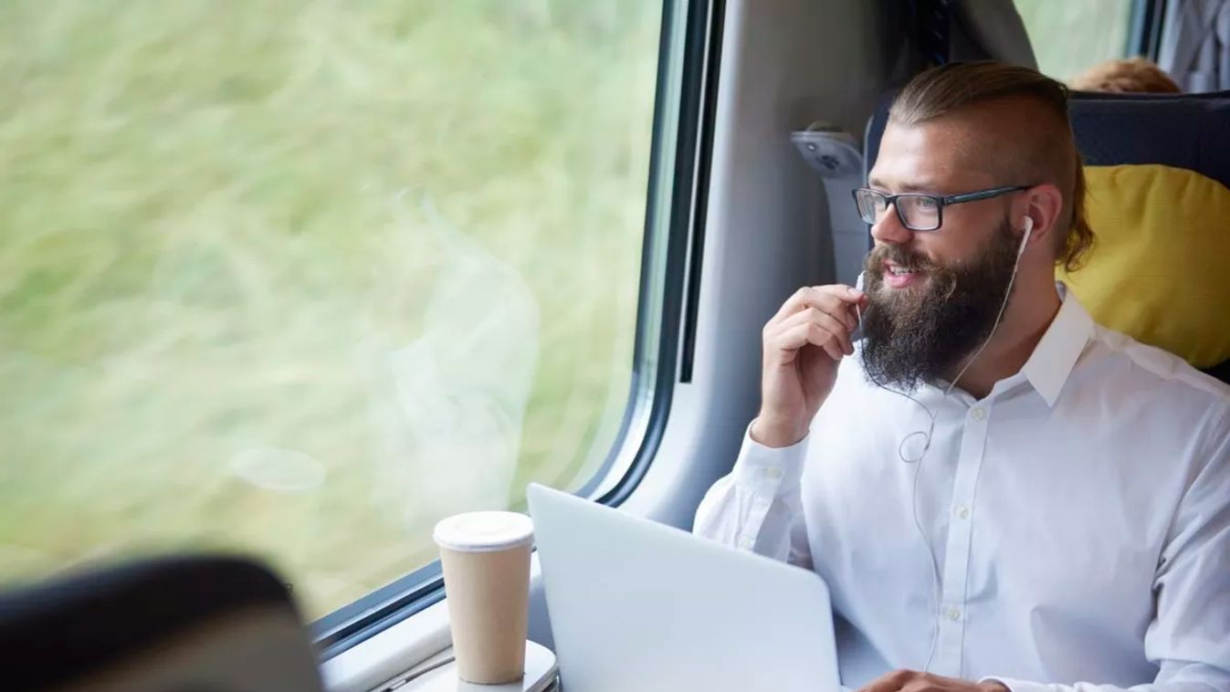 Businessman traveling in first class