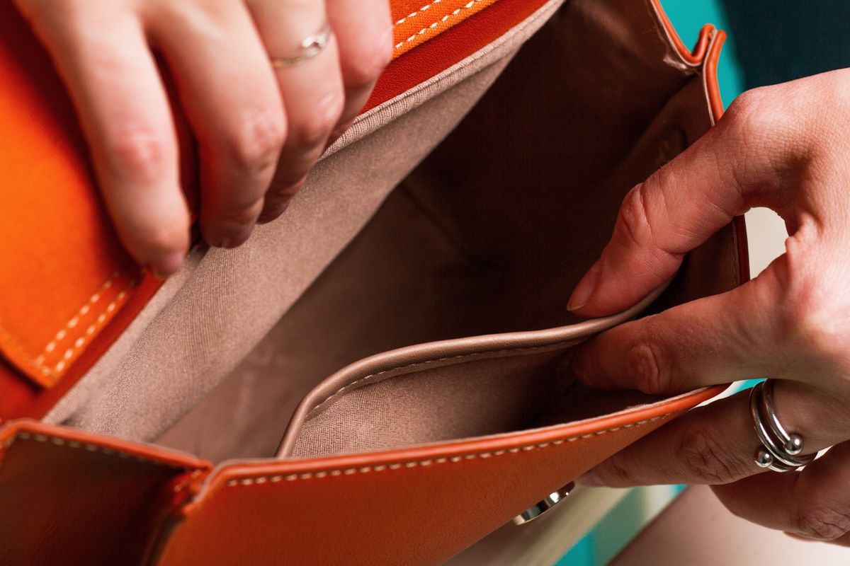 Women's,Bag,Orange,Inside,View.,Women's,Hands,Show,The,Interior