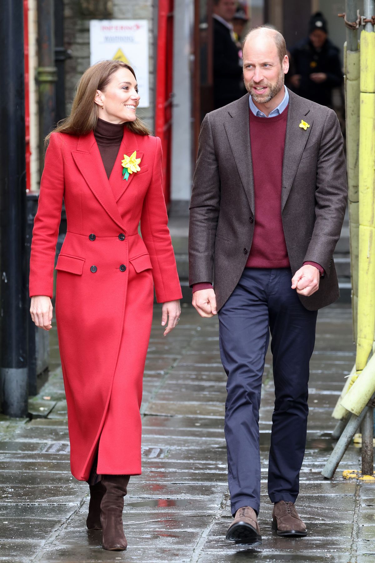 PONTYPRIDD, WALES - FEBRUARY 26: Catherine, Princess of Wales and Prince William, Prince of Wales during a visit to Pontypridd Market on February 26, 2025 in Pontypridd, Wales. In December 2024, Pontypridd was one of a number of towns across Wales which was hit by severe flooding as a result of Storm Bert and Storm Darragh. The Prince and Princess met with local residents, learning about their experiences and the impact of recent events in the town. (Photo by Chris Jackson/Getty Images)