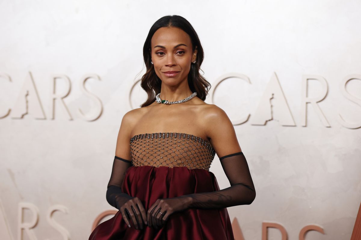 HOLLYWOOD, CALIFORNIA - MARCH 02: Zoe Saldana attends the 97th Annual Oscars at Dolby Theatre on March 02, 2025 in Hollywood, California. (Photo by Mike Coppola/Getty Images)