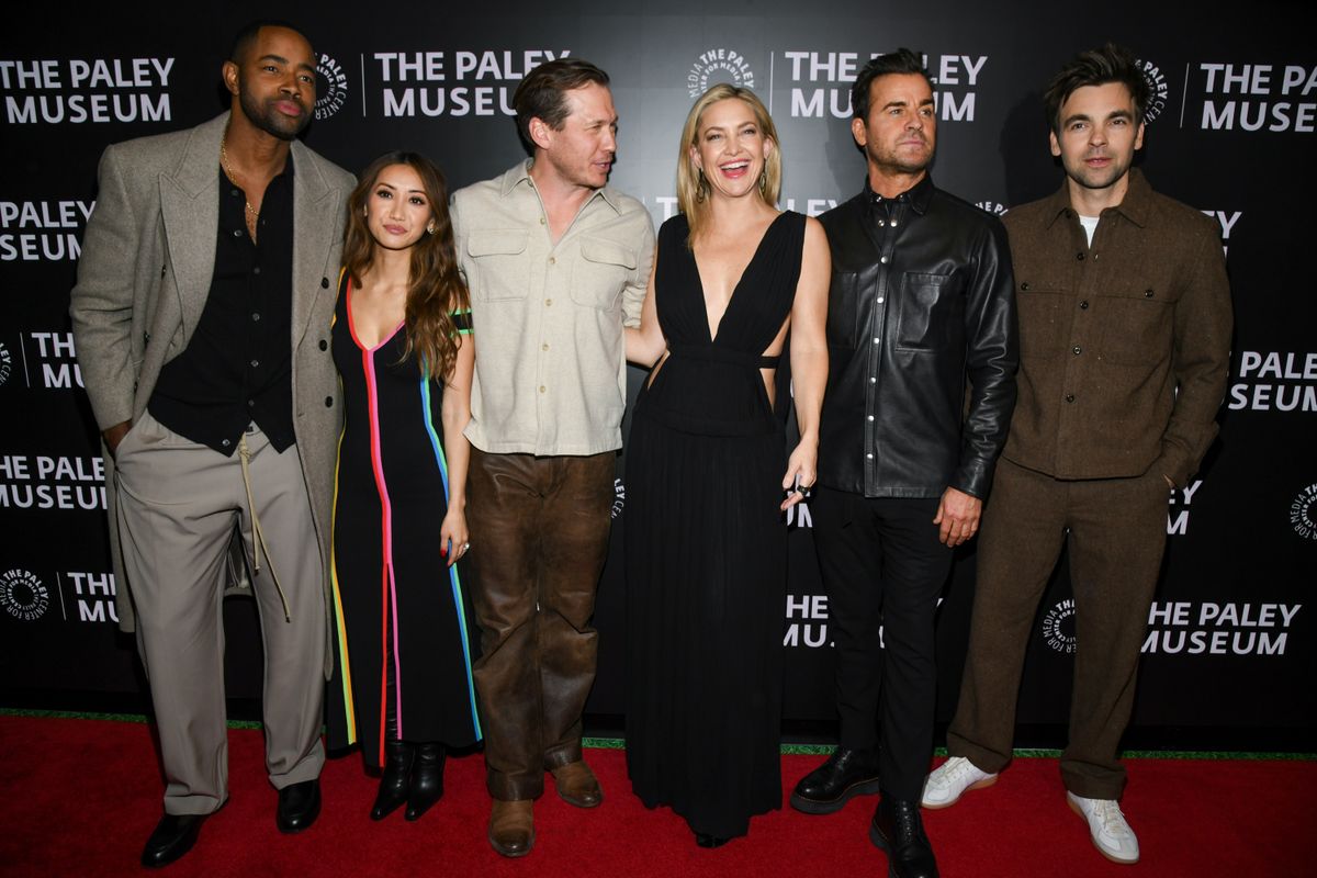 Jay Ellis, Brenda Song, Scott MacArthur, Kate Hudson, Justin Theroux, Drew Tarver at Netflix's "Running Point": Exclusive Screening and Discussion held at The Paley Museum on February 26, 2025 in New York, New York. (Photo by Kristina Bumphrey/Variety via Getty Images)