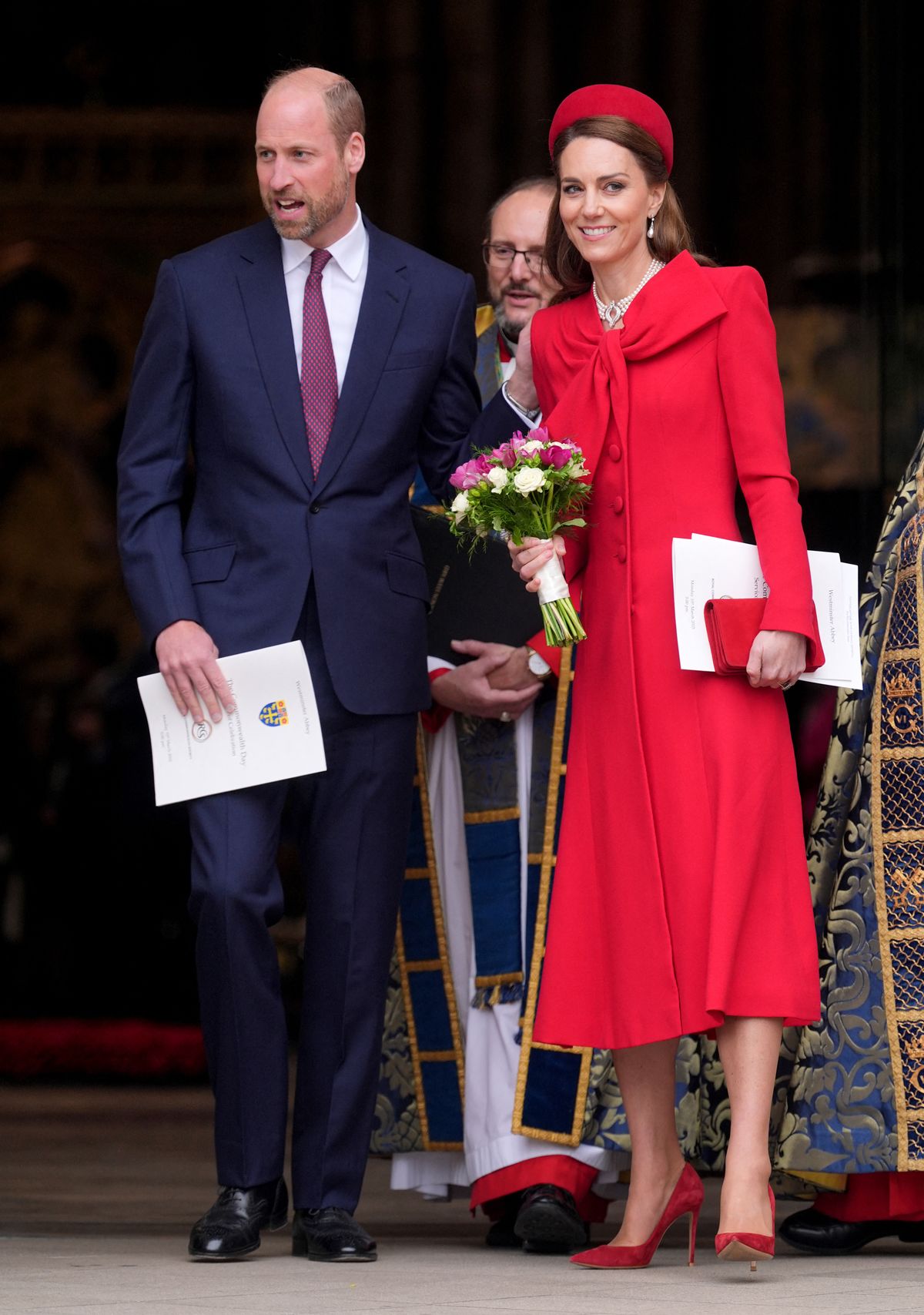 Britain's Prince William, Prince of Wales (L) and Britain's Catherine, Princess of Wales (R) leave the annual Commonwealth Day service ceremony at Westminster Abbey in London, on March 10, 2025 . (Photo by Yui Mok / POOL / AFP)