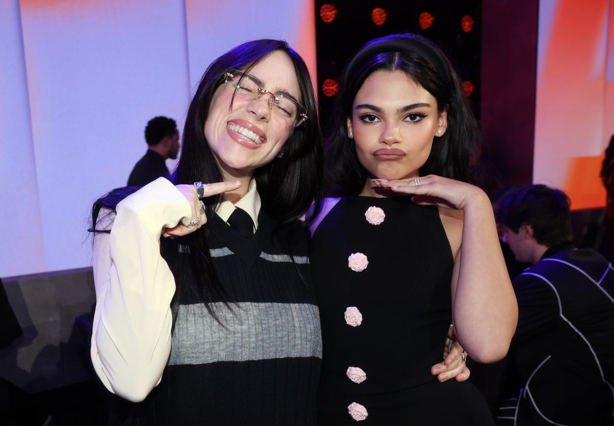 SANTA MONICA, CALIFORNIA - FEBRUARY 18: 2024 PEOPLE'S CHOICE AWARDS -- Pictured: (l-r) Billie Eilish and Ariana Greenblatt attend the 2024 People's Choice Awards held at Barker Hangar on February 18, 2024 in Santa Monica, California. --  (Photo by Rich Polk/NBC via Getty Images)
