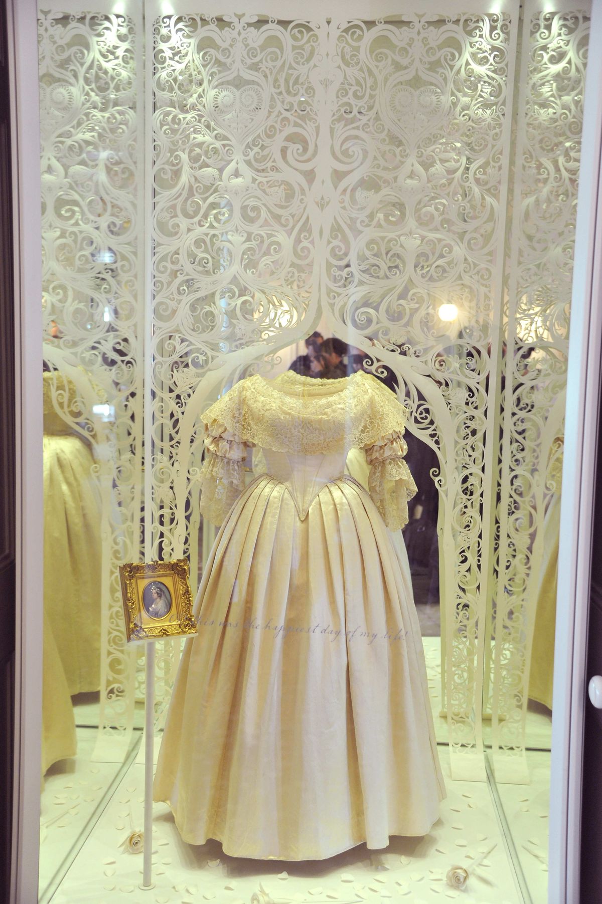 March 20, 2012 - Queen Victoria's ivory wedding dress she wore to her wedding to Prince Albert in 1840..Kensington Palace re-opens after 12 million pound transformation, London, Britain - 20 Mar 2012..A major new exhibition, unveiled as part of the GBP 12 million transformation of Kensington Palace explores the life and reign of Queen Victoria, and also includes Diana: Glimpses of a modern princess opens, a small display of iconic dresses worn by the late Diana, Princess of Wales, some of which are being shown in the UK for the first time. Highlights include a black silk taffeta gown by Emanuel, worn on her first official engagement with the Prince of Wales, and a black ribbed silk shift evening dress by Gianni Versace, worn to the London premiere of Apollo 13. (Credit Image: © Nils Jorgensen/Rex Features/ZUMAPRESS.com)