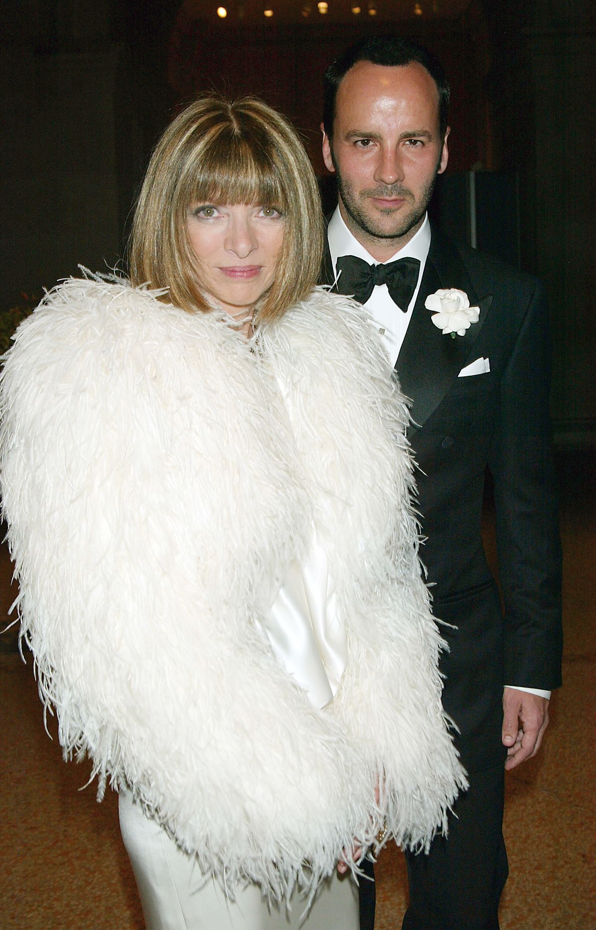 NEW YORK - APRIL 28:  (TABLOIDS OUT)  Vogue Magazine editor Anna Wintour and fashion designer Tom Ford attend the Costume Institute Benefit Gala sponsored by Gucci at The Metropolitan Museum of Art April 28, 2003 in New York City.  (Photo by Gucci via Getty Images)