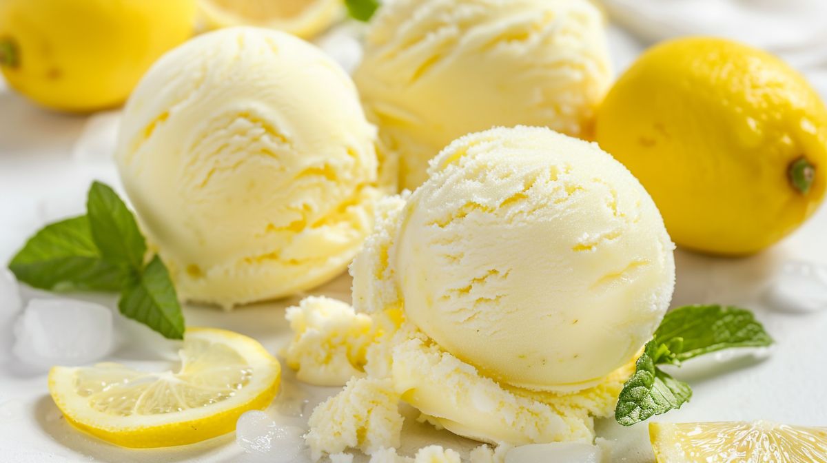 "Cool Refreshment: Lemon Sorbet Ice Cream with Mint"