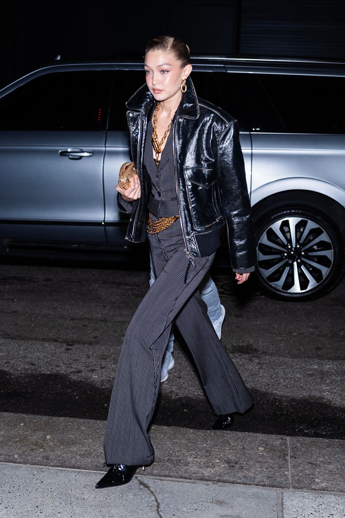 NEW YORK, NEW YORK - MARCH 13: Gigi Hadid is seen in Madison Square Park on March 13, 2025 in New York City. (Photo by TheStewartofNY/GC Images)