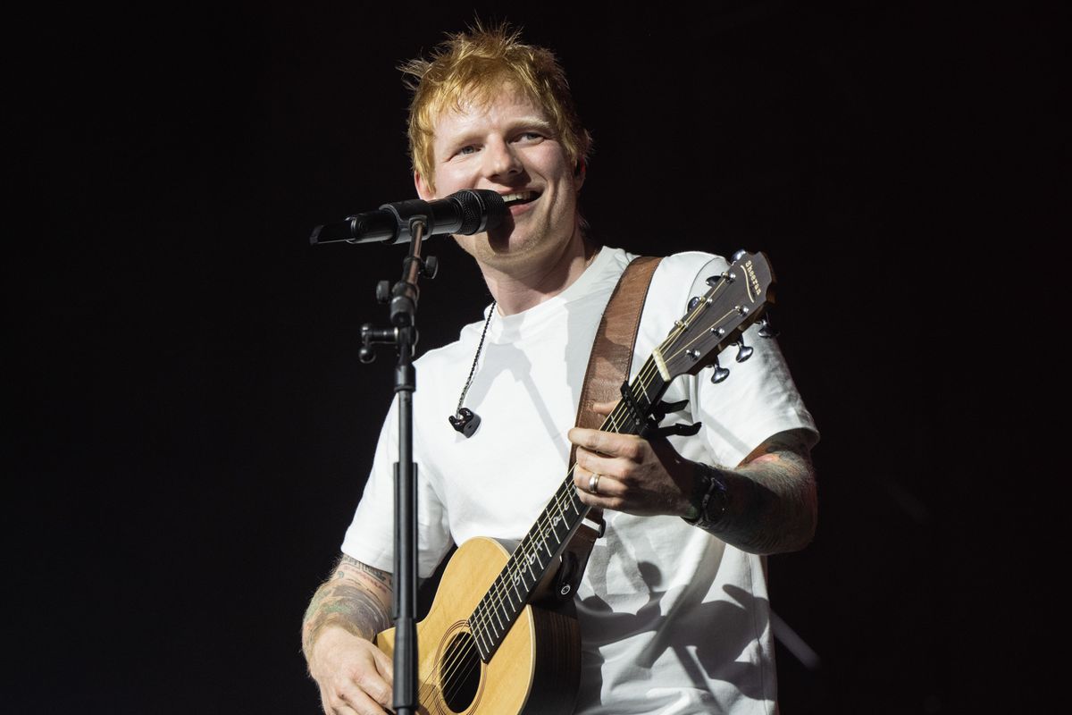 INDIO, CALIFORNIA - APRIL 19: (FOR EDITORIAL USE ONLY) (L-R) Musician Ed Sheeran performs onstage during weekend 2, day 2 of the Coachella Valley Music and Arts Festival on April 19, 2025 in Indio, California. (Photo by Scott Dudelson/Getty Images for Coachella)