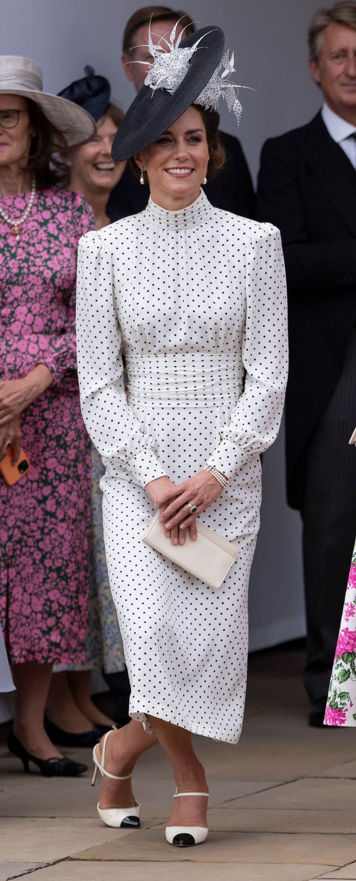 WINDSOR, ENGLAND - JUNE 19: Catherine, Princess of Wales curtsies during the Order Of The Garter Service at Windsor Castle on June 19, 2023 in Windsor, England. (Photo by Mark Cuthbert/UK Press via Getty Images)