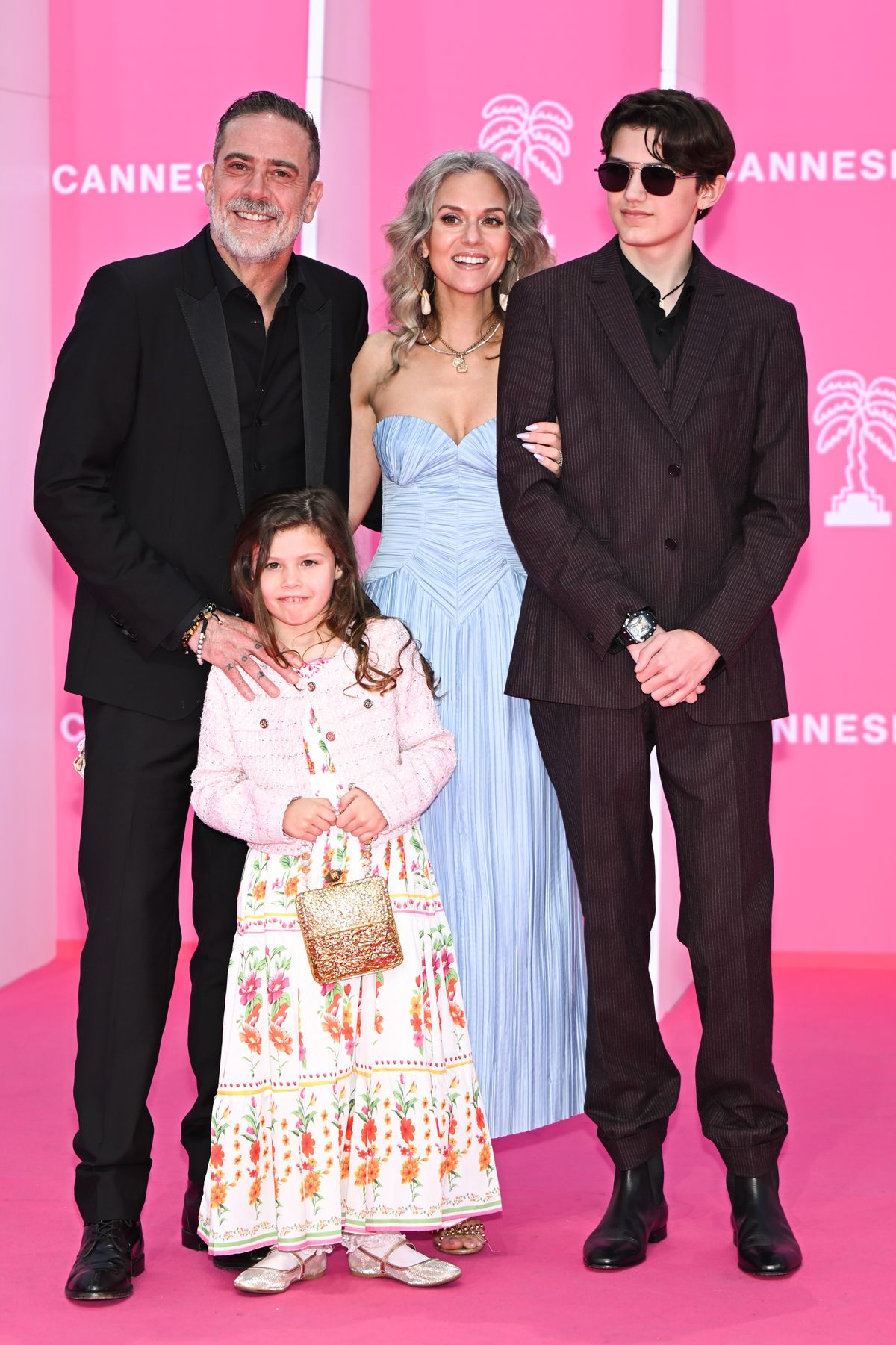 CANNES, FRANCE - APRIL 25: Jeffrey Dean Morgan, Hilarie Burton and their children Augustus and George Virginia attend the Pink Carpet on Day Two during the 8th Canneseries International Festival at Palais des Festivals on April 25, 2025 in Cannes, France. (Photo by Stephane Cardinale - Corbis/Corbis via Getty Images)