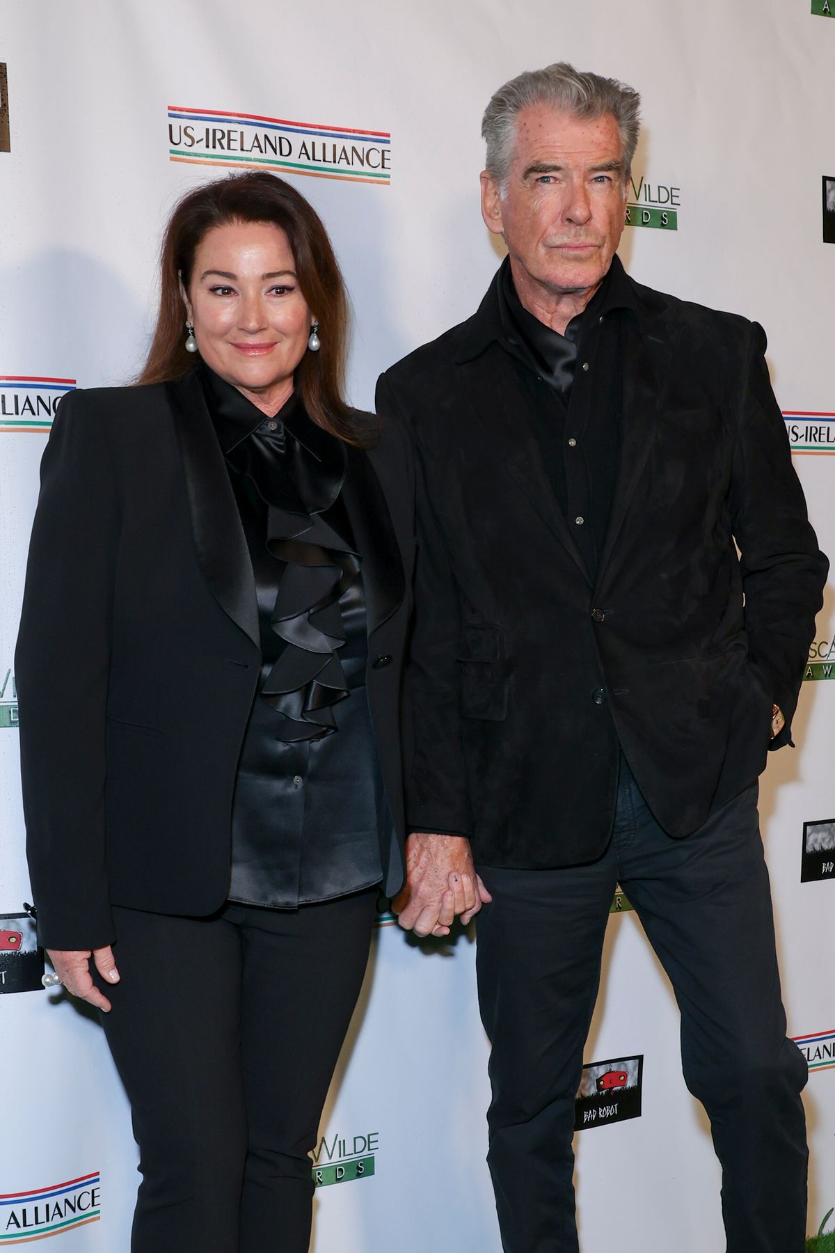 Keely Shaye Smith and Pierce Brosnan at the 18th Annual Oscar Wilde Awards held at Bad Robot on March 7, 2024 in Santa Monica, California. (Photo by JC Olivera/Variety via Getty Images)
