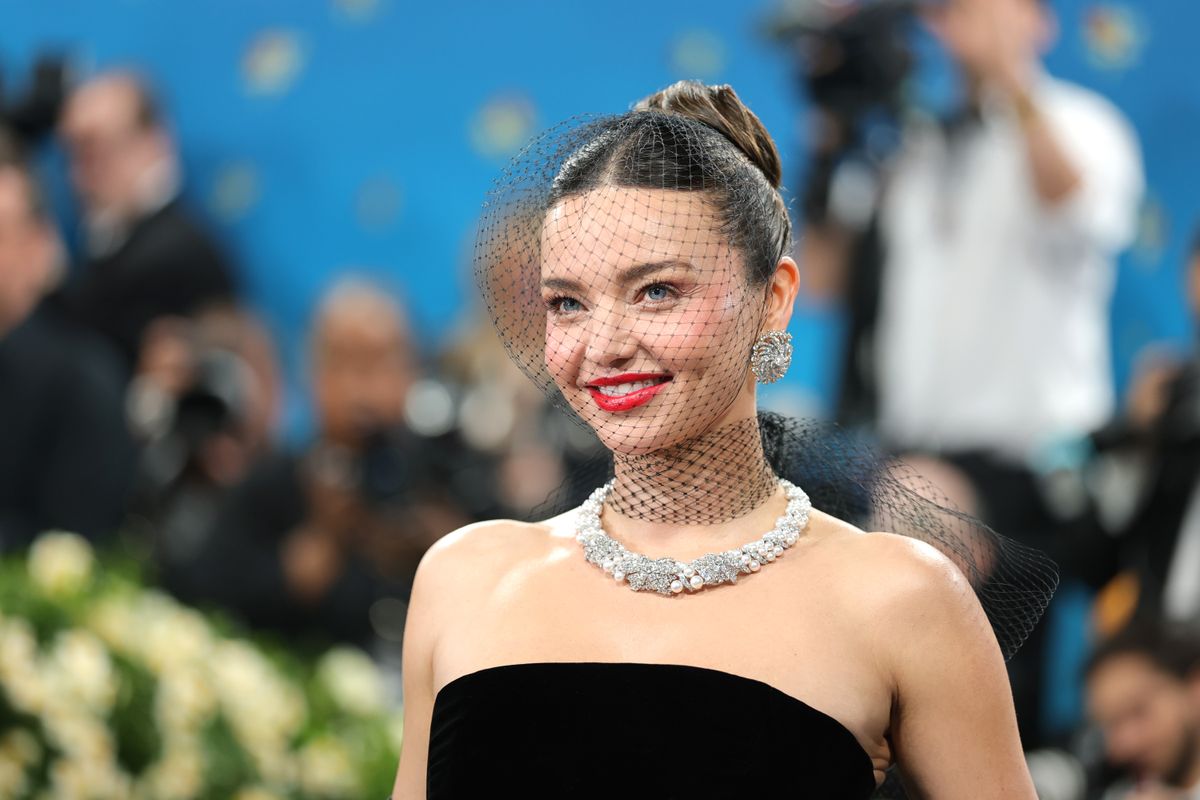 NEW YORK, NEW YORK - MAY 05: Miranda Kerr attends the 2025 Met Gala Celebrating "Superfine: Tailoring Black Style" at Metropolitan Museum of Art on May 05, 2025 in New York City.  (Photo by Dia Dipasupil/Getty Images)