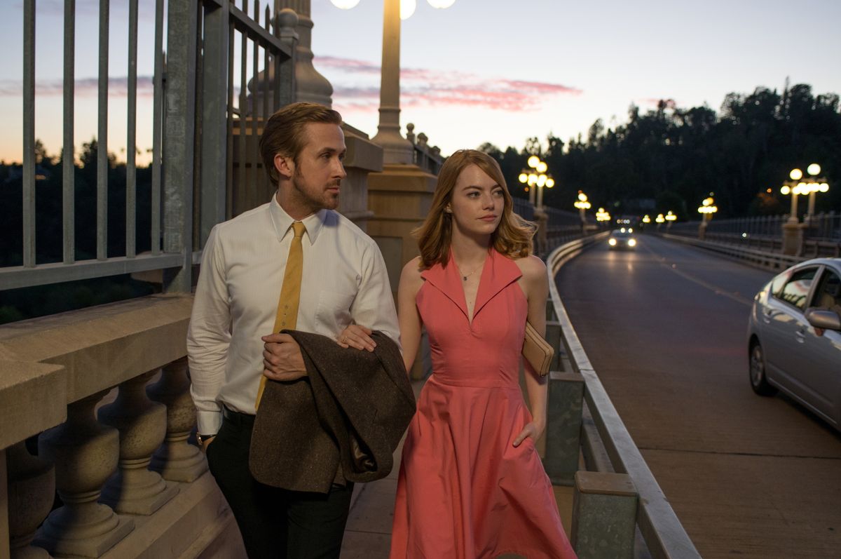 RELEASE DATE: December 16, 2016.TITLE: La La Land.STUDIO: Lionsgate.DIRECTOR: Damien Chazelle.PLOT: A jazz pianist falls for an aspiring actress in Los Angeles.STARRING: Emma Stone, Ryan Gosling.(Credit: GOLDEN GLOBE  Nominations 2016  Best Motion Picture Musical Or Comedy